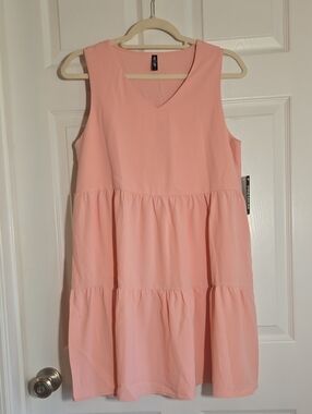 Lock & Love Light Peach Pink Sleeveless Tiered Casual Dress Size Small New